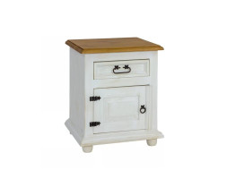 Rustikální noční stolek POPRAD WHITE COM115 levý:antická bílá-světlý vosk