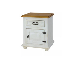 Rustikální noční stolek POPRAD WHITE COM115 pravý:bílá patina-tmavý vosk