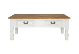 Rustikální konferenční stolek POPRAD WHITE MES07A nohy zdobené:bílý vosk