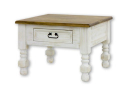 Rustikální konferenční stolek POPRAD WHITE MES08A nohy zdobené:bílý vosk-tmavý vosk