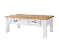 Rustikální konferenční stolek POPRAD WHITE MES07B rovné nohy:bílý vosk-tmavý vosk