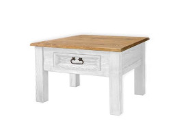 Rustikální konferenční stolek POPRAD WHITE MES08B nohy rovné:bílý vosk-tmavý vosk