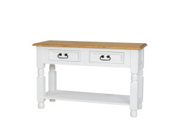 Rustikální konzolový stolek POPRAD WHITE MES09:bílá patina-světlý vosk