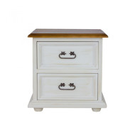 Rustikální noční stolek POPRAD WHITE COM112:bílá patina-tmavý vosk