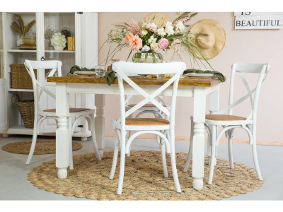 Rustikální jídelní stůl POPRAD WHITE MES01A 180x90 cm:bílá patina