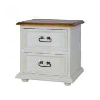 Rustikální noční stolek POPRAD WHITE COM112:bílá patina-tmavý vosk