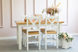 Rustikální jídelní stůl POPRAD WHITE MES13A 80x80 cm:bílá patina-tmavý vosk