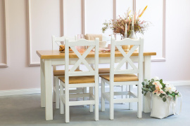 Rustikální jídelní stůl POPRAD WHITE MES13B 160x80 cm:bílá patina-tmavý vosk