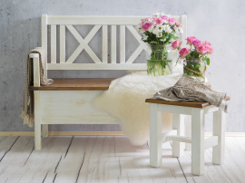 Rustikální lavice POPRAD WHITE SIL13B 100 cm:antická bílá-světlý vosk