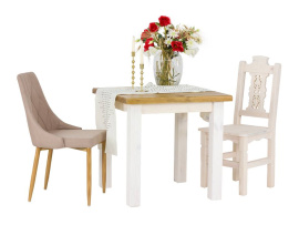 Rustikální jídelní stůl POPRAD WHITE MES02A 80x80 cm:bílá patina