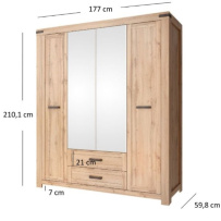 MORITZ skříň se zrcadlem 4d2s - dub wotan